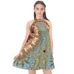 Fractal Rendering Pattern Abstract Halter Neckline Chiffon Dress  by Pakrebo