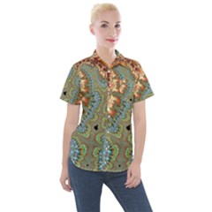 Fractal Rendering Pattern Abstract Women s Short Sleeve Pocket Shirt