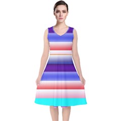 Cotton Candy Stripes V-neck Midi Sleeveless Dress 