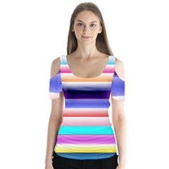 Cotton Candy Stripes Butterfly Sleeve Cutout Tee 