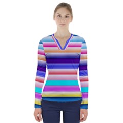 Cotton Candy Stripes V-neck Long Sleeve Top