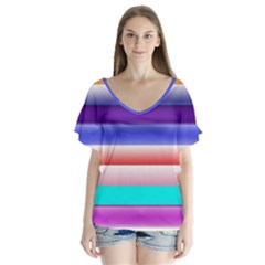 Cotton Candy Stripes V-neck Flutter Sleeve Top