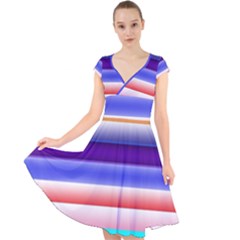 Cotton Candy Stripes Cap Sleeve Front Wrap Midi Dress