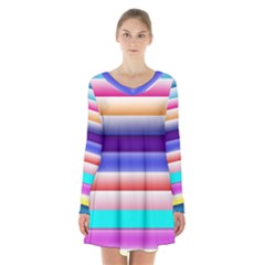 Cotton Candy Stripes Long Sleeve Velvet V-neck Dress