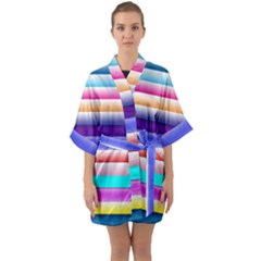 Cotton Candy Stripes Quarter Sleeve Kimono Robe