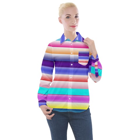 Cotton Candy Stripes Women s Long Sleeve Pocket Shirt by bloomingvinedesign