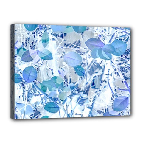 Cyan Floral Print Canvas 16  X 12  (stretched)