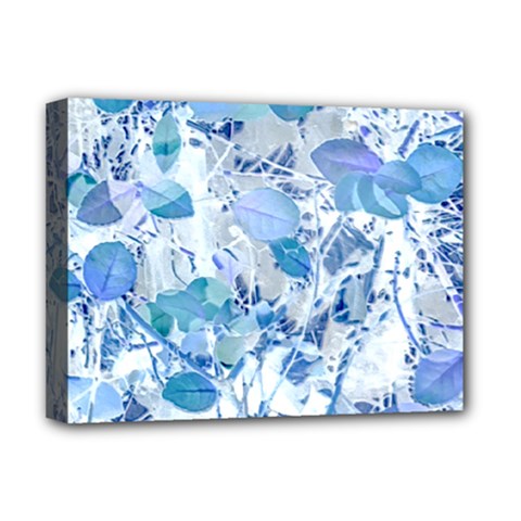 Cyan Floral Print Deluxe Canvas 16  X 12  (stretched) 