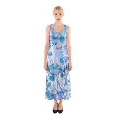 Cyan Floral Print Sleeveless Maxi Dress