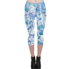 Cyan Floral Print Capri Leggings  by dflcprintsclothing