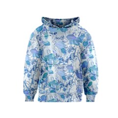 Cyan Floral Print Kids  Pullover Hoodie by dflcprintsclothing