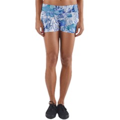 Cyan Floral Print Yoga Shorts