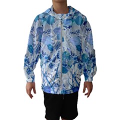 Cyan Floral Print Kids  Hooded Windbreaker