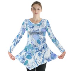 Cyan Floral Print Long Sleeve Tunic  by dflcprintsclothing