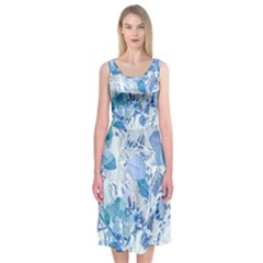 Cyan Floral Print Midi Sleeveless Dress