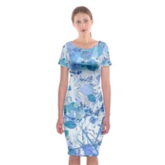 Cyan Floral Print Classic Short Sleeve Midi Dress