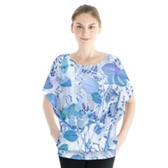 Cyan Floral Print Batwing Chiffon Blouse