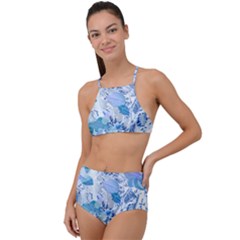 Cyan Floral Print High Waist Tankini Set