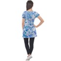 Cyan Floral Print Puff Sleeve Tunic Top View2