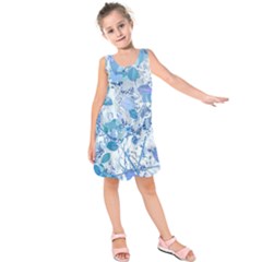 Cyan Floral Print Kids  Sleeveless Dress