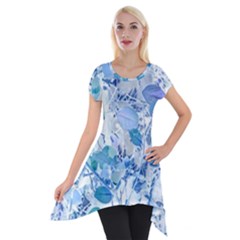 Cyan Floral Print Short Sleeve Side Drop Tunic by dflcprintsclothing