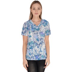 Cyan Floral Print Women s V-neck Scrub Top by dflcprintsclothing