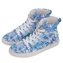 Cyan Floral Print Women s Hi-top Skate Sneakers by dflcprintsclothing