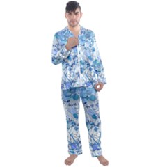 Cyan Floral Print Men s Satin Pajamas Long Pants Set