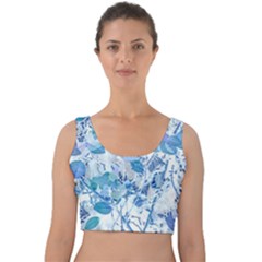 Cyan Floral Print Velvet Crop Top