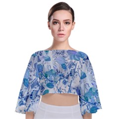 Cyan Floral Print Tie Back Butterfly Sleeve Chiffon Top by dflcprintsclothing