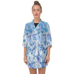 Cyan Floral Print Half Sleeve Chiffon Kimono