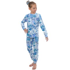 Cyan Floral Print Kids  Long Sleeve Set 