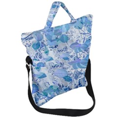 Cyan Floral Print Fold Over Handle Tote Bag