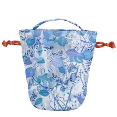 Cyan Floral Print Drawstring Bucket Bag