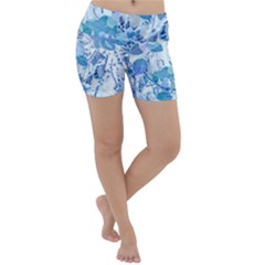 Cyan Floral Print Lightweight Velour Yoga Shorts