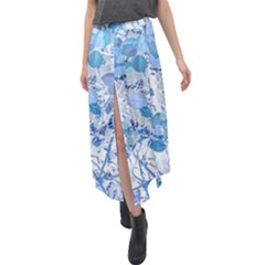 Cyan Floral Print Velour Split Maxi Skirt