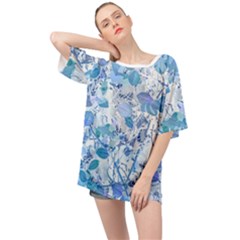 Cyan Floral Print Oversized Chiffon Top