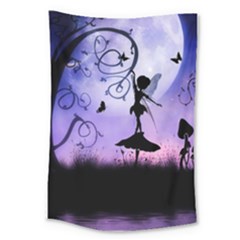 Cute Fairy Dancing In The Night Large Tapestry by FantasyWorld7