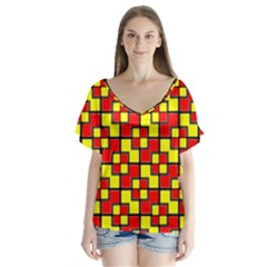 Rby-2-2 V-neck Flutter Sleeve Top by ArtworkByPatrick