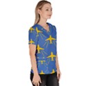 Aircraft Texture Blue Yellow Women s V-Neck Scrub Top View3