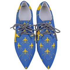 Aircraft Texture Blue Yellow Pointed Oxford Shoes by Pakrebo