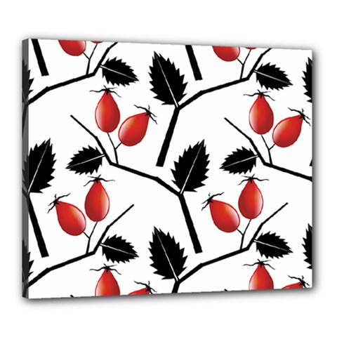 Rose Hip Pattern Branches Autumn Canvas 24  X 20  (stretched) by Pakrebo