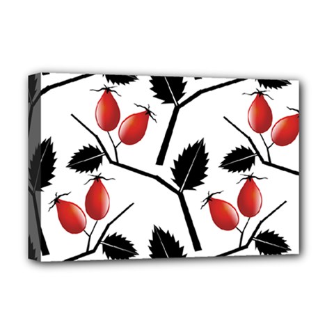 Rose Hip Pattern Branches Autumn Deluxe Canvas 18  X 12  (stretched) by Pakrebo