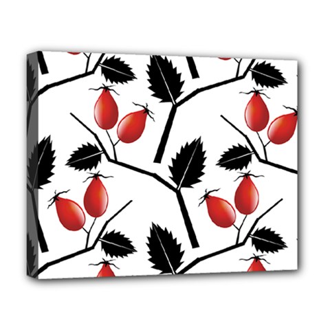 Rose Hip Pattern Branches Autumn Deluxe Canvas 20  X 16  (stretched) by Pakrebo