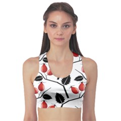 Rose Hip Pattern Branches Autumn Sports Bra by Pakrebo