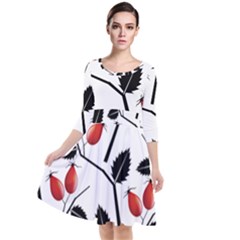 Rose Hip Pattern Branches Autumn Quarter Sleeve Waist Band Dress by Pakrebo