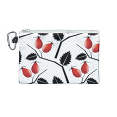 Rose Hip Pattern Branches Autumn Canvas Cosmetic Bag (medium) by Pakrebo