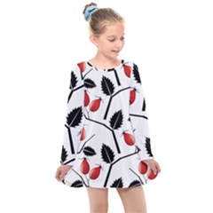 Rose Hip Pattern Branches Autumn Kids  Long Sleeve Dress by Pakrebo