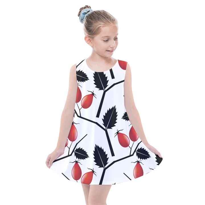 Rose Hip Pattern Branches Autumn Kids  Summer Dress