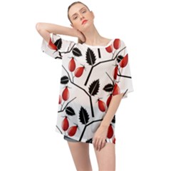 Rose Hip Pattern Branches Autumn Oversized Chiffon Top